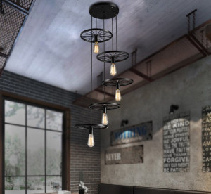 LUSTRA CU 5 BECURI CIRCLE INDUSTRIAL APP214-5CP, 150x30x18 cm, NEGRU, DIN METAL, STIL MODERN, TU - Img 4