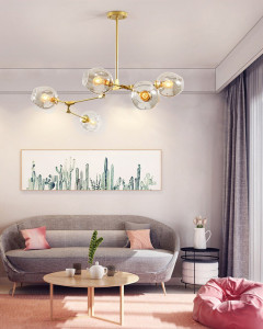 LUSTRA CU 5 BECURI GOLD GLASS APP506-5C, 100 cm, AURIU, DIN OTEL DE INALTA CALITATE SI STICLA, STIL MODERN, TU - Img 2
