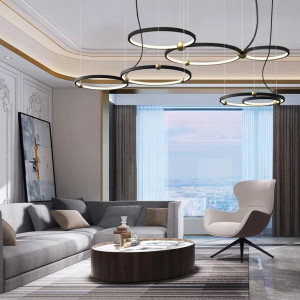 LUSTRA RING 3 LED, APP752-30-40-50, 110x97 cm, NEGRU SI AURIU, DIN METAL DE INALTA CALITATE, STIL MODERN, TU - Img 5