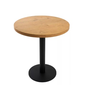 Masă de cafenea rotunda 68cm, culoare stejar lancelot, metal si furnir laminat