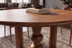 MASA DE DINING ARTE ROTUNDA 120CM, REALIZATA DIN LEMN MASIV DE MANGO, DE CULOARE MARO - Img 5