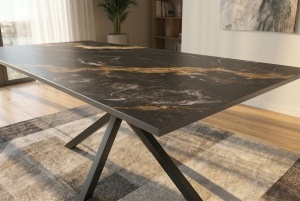 MASA DE DINING GALAXIE 180CM, DIN METAL SI CERAMICA, CULOARE AURIU/NEGRU, INVICTA INTERIOR - Img 3