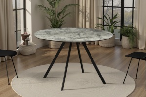 MASA DE DINING ROTUNDA, ATELIER 120CM, FURNIR LEMN, MELAMINA SI METAL, ASPECT PIATRA, ARTIM GROUP SELECTION
