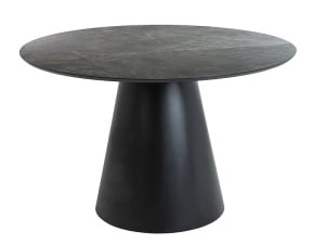 MASA DINING 120 CM, GRI CU EFECT DE MARMURA/ NEGRU MAT, DIN MDF LAMINAT, STIL MODERN - Img 2
