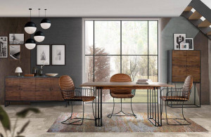 MASA DINING 150CM, MARO/NEGRU, LEMN MASIV DE TRANDAFIR SI METAL, GINER Y COLOMER