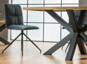 MASA DINING CROSS, 180 CM, STEJAR/NEGRU, BLAT DIN FURNIR NATURAL SI PICIOARE DIN METAL, STIL MODERN - Img 2