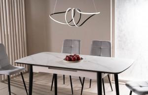 MASA DINING EXTENSIBILA,, 120/160 CM, EFECT DE MARMURA ALBA/NEGRU, BLAT DIN CERAMICA SI PICIOARE DIN LEMN, STIL MODERN - Img 5