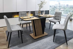 MASA DINING EXTENSIBILA, 125/170 CM, STEJAR ATISAN/NEGRU, DIN PAL LAMINAT, STIL MODERN