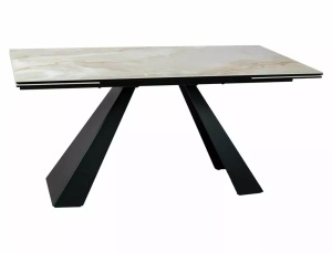 MASA DINING EXTENSIBILA, 160/240 CM, BEJ LUCIOS /NEGRU MAT, CONFECTIONATA DIN STICLA SECURIZATA, CERAMICA ONICE ORO SI METAL - Img 3
