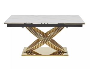 MASA DINING EXTENSIBILA,160(240)X90, EFECT DE MARMURA ALBA/AURIU, BLAT DIN CERAMICA SI PICIOARE DIN METAL , STIL MODERN - Img 3