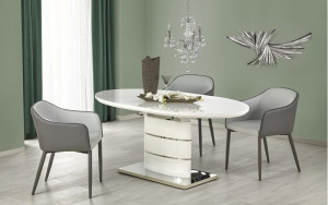 MASA DINING EXTENSIBILA ASPEN, ALB/CROM, 140/180 CM, BLAT DIN MDF LACUIT SI PICIOR DIN METAL, STIL MODERN