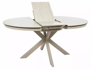 MASA DINING EXTENSIBILA CERAMIC, 120/160 CM, BEJ MAT/CASMIR, CONFECTIONATA DN METAL, CERAMICA TRAVERTIN SI STICLA SECURIZATA - Img 2