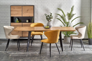 MASA DINING EXTENSIBILA DICKSON 2, STEJAR NATURAL/NEGRU, 150/210 CM, BLAT DIN MDF SI PICIOARE DIN METAL, STIL MODERN - Img 2