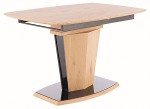 MASA DINING EXTENSIBILA HOUSTON, 120/160 CM, STEJAR/NEGRU, DIN MDF, FURNIR NATURAL SI STICLA SECURIZATA, STIL MODERN - Img 7