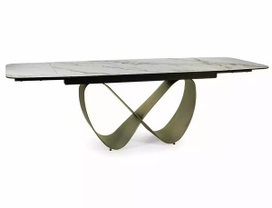 MASA DINING EXTENSIBILA INFINITY, 160/240 CM, EFECT DE MARMURA ALBA-AURIU/CUPRU, DIN CERAMICA, STICLA SI METAL, SIGNAL - Img 13