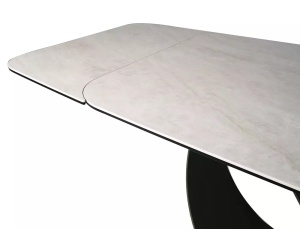 MASA DINING EXTENSIBILA INFINITY, 160/240 CM, EFECT DE MARMURA ALBA- CUPRU/NEGRU, DIN CERAMICA, STICLA SI METAL, STIL MODERN - Img 6