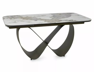 MASA DINING EXTENSIBILA INFINITY, 160/240 CM, EFECT DE MARMURA PANDORO/CUPRU, DIN CERAMICA, STICLA SI METAL, STIL MODERN - Img 4