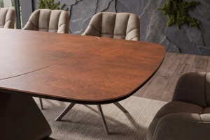 MASA DINING EXTENSIBILA INFINITY 180-220-260CM, REALIZATA DIN METAL SI BLAT DIN STICLA SI CERAMICA, CULOARE MARO RUGINIU/SAMPANIE - Img 12