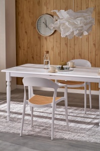 MASA DINING EXTENSIBILA NELSON ALBA, 160/200 CM, BLAT DIN MDF SI PICIOARE DIN LEMN MASIV, STIL CLASIC - Img 3