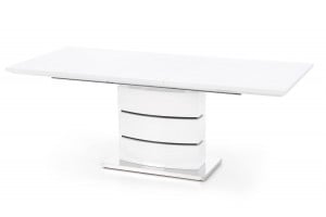 MASA DINING EXTENSIBILA NOBEL, ALB/NEGRU/CROM, 160/200 CM, DIN MDF LACUIT SI METAL, STIL MODERN - Img 4