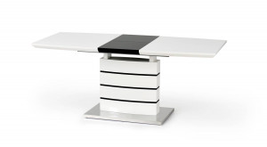 MASA DINING EXTENSIBILA NORD, ALB/NEGRU/CROM, 140/180 CM, DIN MDF LACUIT SI METAL, STIL MODERN - Img 2