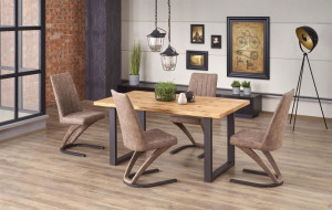 MASA DINING EXTENSIBILA PEREZ, STEJAR/NEGRU, 160/250 CM, BLAT DIN MDF SI PICIOARE DIN METAL, STIL VINTAGE