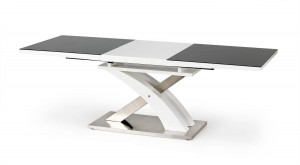 MASA DINING EXTENSIBILA SANDOR 2, ALB/NEGRU/CROM, 160/220 CM, DIN STICLA, MDF SI METAL, STIL MODERN - Img 5