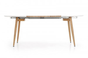 MASA DINING EXTENSIBILA STIL CALIBER, 160/200 CM, STEJAR SAN REMO/ALB, DIN MDF LAMINAT SI METAL, STIL MODERN - Img 4