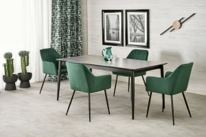 MASA DINING EXTENSIBILA STIL CHARLES, 180-260 CM, EFECT DE MARMURA GRI/NEGRU, DIN MDF FURNIRUIT SI METAL, STIL MODERN - Img 2