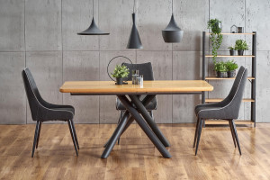 MASA DINING EXTENSIBILA STIL DERRICK, STEJAR/NEGRU, 160/200 CM, BLAT DIN MDF SI PICIOARE DIN METAL, STIL MODERN - Img 2