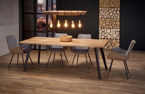 MASA DINING EXTENSIBILA STIL DICKSON, STEJAR NATURAL/NEGRU, 150/210 CM, BLAT DIN MDF SI PICIOARE DIN METAL, STIL MODERN - Img 2