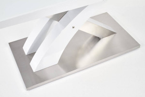 MASA DINING EXTENSIBILA STIL SANDOR 2, ALB/CROM, 160/220 CM, BLAT DIN STICLA, MDF SI PICIOARE DIN METAL, STIL MODERN - Img 7