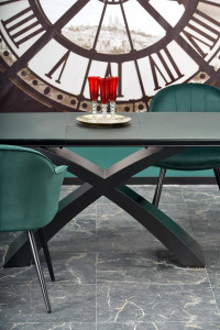 MASA DINING EXTENSIBILA STIL SILVESTRO, GRI INCHIS/NEGRU, 180/220 CM, BLAT DIN STICLA, MDF SI PICIOR DIN METAL, STIL MODERN - Img 3