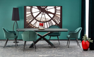 MASA DINING EXTENSIBILA STIL SILVESTRO, GRI INCHIS/NEGRU, 180/220 CM, BLAT DIN STICLA, MDF SI PICIOR DIN METAL, STIL MODERN - Img 6