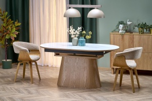 MASA DINING EXTENSIBILA STIL SIRIUS, STEJAR NATURAL/ALB, CONFECTIONATA DIN MDF SINTETIZAT SI FURNIR, STIL MODERN