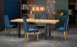 MASA DINING EXTENSIBILA STIL TIAGO, STEJAR CRAFT/NEGRU, 140/220 CM, BLAT DIN PAL SI PICIOARE DIN LEMN MASIV, STIL VINTAGE