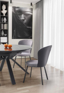 MASA DINING EXTENSIBILA STIL VERTIGO, CU EFECT DE MARMURA NEAGRA/NEGRU, 130/180 CM, DIN MDF, STICLA SI METAL, STIL MODERN - Img 4