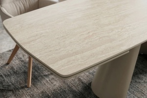 MASA DINING EXTENSIBILA VOGUE 160-240CM, REALIZATA DIN CADRUL METALIC SI BLAT CERAMIC, CULOARE BEJ/SAMPANIE, INVICTA INTERIOR - Img 7