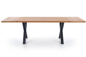 MASA DINING EXTENSIBILA XAVIER, STEJAR/NEGRU, 160/250 CM, BLAT DIN FURNIR NATURAL SI PICIOARE DIN METAL, STIL VINTAGE - Img 7