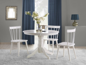 MASA DINING GLOSTER, ALBA, 106 CM, BLAT DIN MDF SI PICIOARE DIN LEMN MASIV, STIL CLASIC