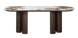 MASA DINING LANGFORD, 214222, 230 cm, LEMN DE STEJAR, MDF, LEMN RECICLAT SI CERAMICA, MARO, STIL MODERN