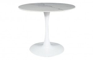 MASA DINING/LIVING, 90 CM, EFECT DE MARMURA ALBA/ALB, BLAT DIN CERAMICA SI PICIOR DIN METAL, STIL MODERN - Img 8