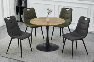 MASA DINING/LIVING, 90 CM, STEJAR/NEGRU, BLAT DIN MDF, FURNIR NATURAL SI PICIOR DIN METAL, STIL MODERN
