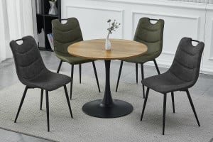 MASA DINING/LIVING AMADEO II, 90 CM, STEJAR/NEGRU, BLAT DIN MDF, FURNIR NATURAL SI PICIOR DIN METAL, STIL MODERN