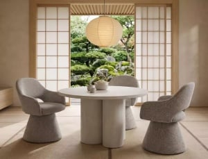 MASA DINING/LIVING ROTUNDA, GRI DESCHIS, 120/74 CM, CONFECTIONATA DN MDF SI MICROCIMENT