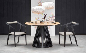 MASA DINING MIYAKI, STEJAR/NEGRU, 120 CM, DIN MDF SI FURNIR, STIL MODERN