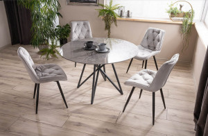 MASA DINING MURANO, 120 CM, EFECT DE MARMURA GRI/NEGRU MAT, BLAT DIN CERAMICA SI PICIOARE DIN METAL, STIL MODERN - Img 3