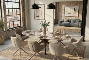 MASA DINING OVALA, PANDORA 220CM, REALIZATA DIN CERAMICA SI METAL, CULOARE MARMURA/BRONZ, INVICTA INTERIOR - Img 8