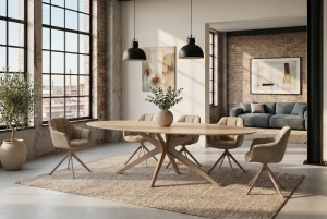 MASA DINING OVALA, TRAVERTIN 220CM, REALIZATA DIN CERAMICA SI METAL, CULOARE GRI SAMPANIE, INVICTA INTERIOR - Img 6