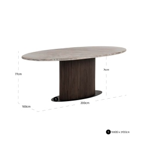MASA DINING RASFORD BLUSH BEIGE OVAL, 213521, 200CM, CONFECTIONATA DIN LEMN, MDF, MARMURA DE TORONTO SI METAL, MARO/BEJ, STIL MODERN - Img 4